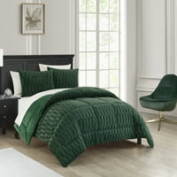 Chic Home Panya 7-dijelni geometrijski krevet od mikro-Minke u torbi set za jorgan, Queen, Green
