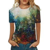 Kratke rukav majice za žene labave uklapanje Casual Tunic Tops ljeto cvijet Print Comfy bluza plava l