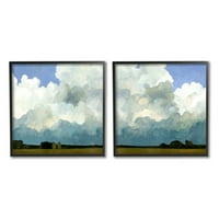 Stupell Industries Fluffy Clouds Countryside Sky Nature Landscape Painting Painting Black Framered Art