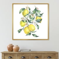 Dizajnerska grana lišća i žuti limuni I 'Tropska uokvirena platna zidna umjetnost