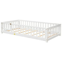 Miniyam okvir podnog kreveta za malu djecu s ogradom, bijeli