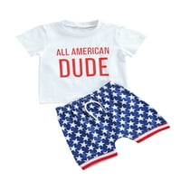 4. jula Baby Boy Outfit kratki rukav T-shirt Top i zvijezde šorc mališan Dan nezavisnosti Odjeća