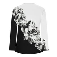 Ženski dugi rukavi vrhovi V vrat blok boja grafički gumbi Henley Shirts bluze Casual Tunic Tops Casual