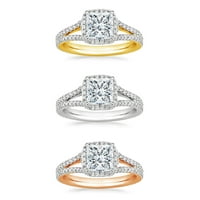 Arista 2- Carat T.W. Trg Swarovski Diamond Split Rink zaručni prsten u žutoj srebrnoj sterlingu