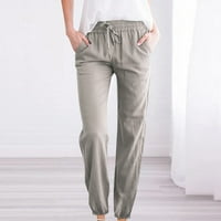 Posteljine hlače za žene elastične visoke strukske vučne kantare ravne pantalone plus veličina casual