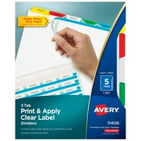 Avery Print & Priključite Clear Oznake divider, indeker Easy Apply AppLed Printable Label traka, višebojne
