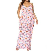 Sendresses za ženska haljina za žene za žene Ljeto plus veličina plaža bez rukava s džepovima Print Sun