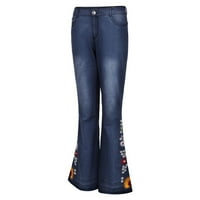 FVWitlyh pantalone za ženske hlače visoke žene donje cvjetno vezeno bootcut traper bell traperice kratke