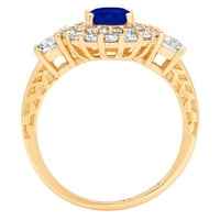 1.6 ct okrugli rez simulirani plavi safir 14k žuto zlato godišnjica angažmana halo prsten Veličina 7