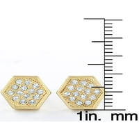Obalni nakit Gold Tone Micro Pave Crystal Hexagon Stud post naušnica