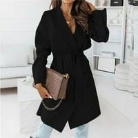 Foraging dimple Ženski modni slobodno vrijeme u dugom temperamentu Dugi rukav kardigan vuneni kaput Crni