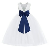 Bijeli V-Back saten posebne haljine za djevojčice za mališane 219t