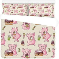 Posteljina set Cartoon svinje slatkiši dvostruka Navlaka za poplun s jastučnicom za uređenje kućne posteljine