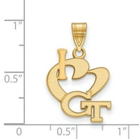 Čvrsto srebro sa zlatnim toniranim Georgia Institute of Tech Lg volim logo privjesak