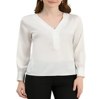 Jedinstveni Bargains ženski satenski V-izrez elegantan radni bluza sa dugim rukavima