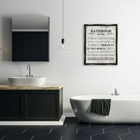 Stupell Industries pravila kupaonice Smiješna riječ Drvo Teksturirani dizajn Jet Black uokvirene plutajuće