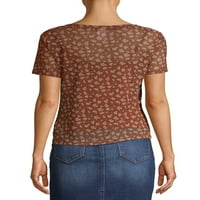 No Bounties Juniors ' Floral Square Neck Mesh Top