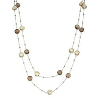 5th & glavni srebra Bezel ogrlica sa malim srebrnim stanicama i Smoky Quartz i citrin okrugli dragog kamenja