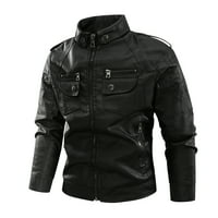 Muška kožna jakna zimska tanka jednobojna Puffer motocikl Outwear & jakne sa džepovima Casual rever Zipper