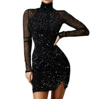 PXiakgy ženska modna haljina sjaja Split haljina kontrastna mreža mreža za dugih rukava DRVENA DRŽAVA