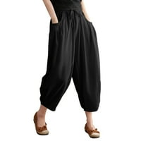 Nova labava pamučna i posteljina čipkasti pantalone za elastičnu strugu Black XL