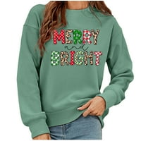 Božićne duksere Žene vesele i svijetle božićne majice Funny Xmas bluza Kurice Elegantni pulover zeleni