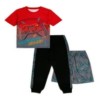 Wonder Nation Boys kratki rukav, šorc i pantalone pidžama Set, 3-komad, veličine 4 - & Husky
