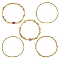 Time i Tru ženske rastezljive narukvice početno slovo B šarm sa zlatnim perlama, Set od 5 komada