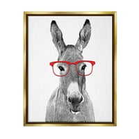 Stupell Industries Donkey In Red Eyeglasses Animals Animals & Insects Painting Gold Floater Framered Art