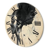 Designart 'crno-bijeli portret afroamerikanke I' Moderni drveni zidni sat