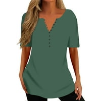 Bazyrey ženske vrhove kratki rukav casual čvrste ispisane bluze ženska moda Henley labave majice zelene