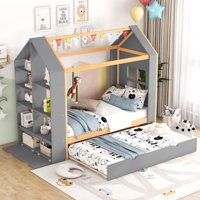 Euroco drveni Kućni krevet dvostruke veličine sa pendrekom, vitrina za dečiju spavaću sobu, Woof i prozor