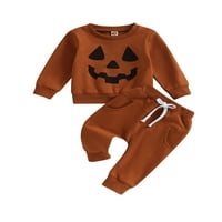Nituyy Toddler Boys Fall Outfits bundeve lica tiskane posade izrez dugih rukava i duge hlače Halloween