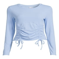 No Boundaries ' Long Sleeve Double Ruched Front Top