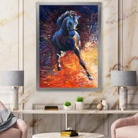 Designart' Portret Galopirajućeg Plavog Konja ' Seoska Kuća Uokvirena Umjetničkim Printom