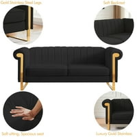 Aukfa Tufted Velvet Sofa kauč, 83 Tapacirani Chesterfield sofa sa zakrivljenom rukom Zlatna noga, sjedište