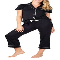 Pidžama dugme za ovratnik na vrhu sa odgovarajućim kapris poliesterskim mješavinama pidžama set Women's