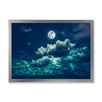 Designart 'Noć punog Mjeseca u oblačnom nebu II' Nautički i obalni uokvireni umjetnički Print