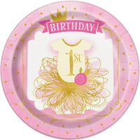 9 Pink i zlatne djevojke prve rođendanske ploče za rođendan, 8ct