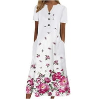TKing Fashion Womens Summer Boho Casual kratke rukave plisirane haljine V-izrez labave Maxi džepne haljine