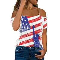Američka zastava trening majice za žene lanac Sling štampani imitacija pamuka kratkim rukavima 4. jula