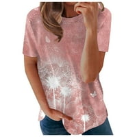 Crew izrez cvjetni bluze za slobodno vrijeme modni vrhovi kratkih rukava za žene ružičaste 3xl