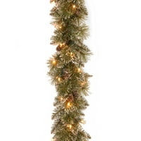Nacionalno stablo 9 '10 Glittery Bristle Pine Garland sa bijelim vrpcem konusima i bistrim svjetlima