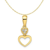 Carat u Karatsu 14k Yellow Gold Madi K CZ Hearts Gense Privjesak šarm sa 10k žutom zlatnom laganom ogrlicom