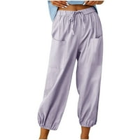 Lanene pantalone za žene ljetne labave lagane Ležerne pantalone sa širokim nogavicama Capris pantalone